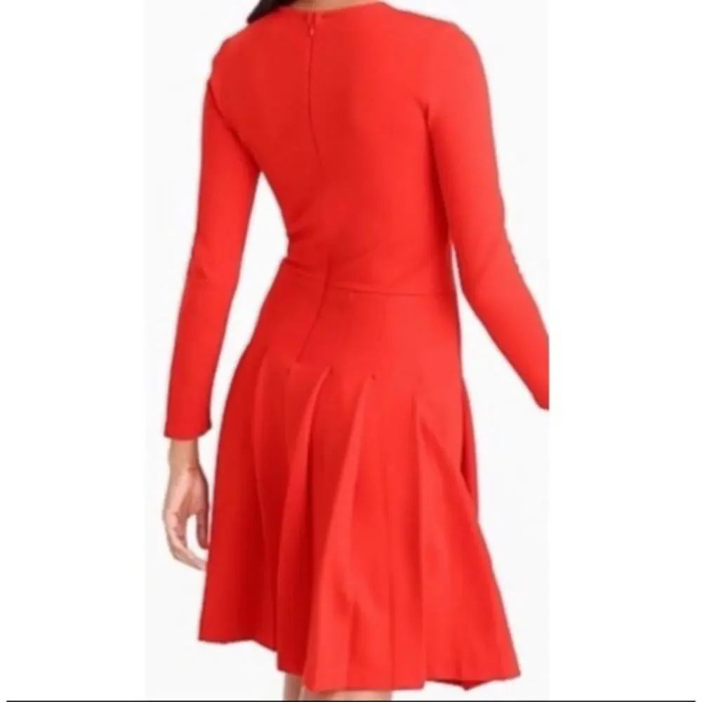 J. Crew Elegant Pleated Long Sleeve Red Knit Mini Dress Size 8 like new